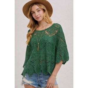 NWT Bohemian Green Macrame Lace Crochet Top XL Fairy Boho Festival Cottagecore